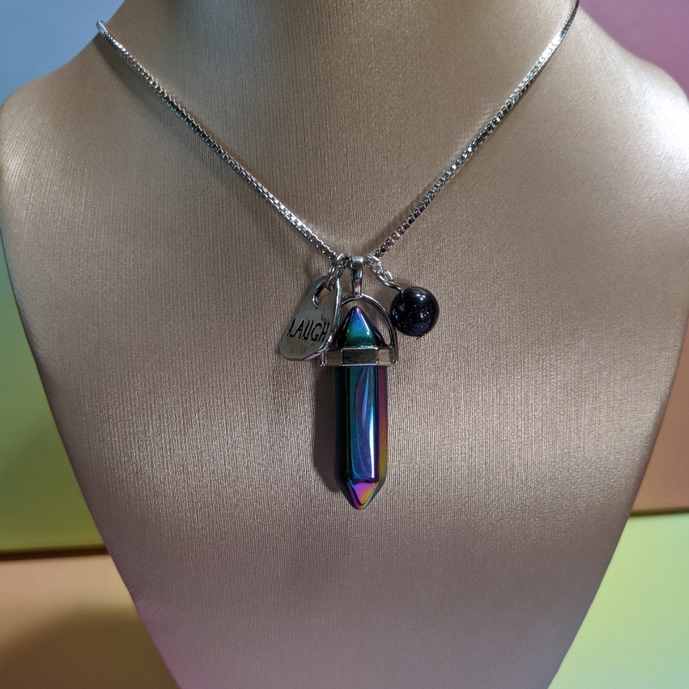 Rainbow Aura Quartz Pendant Necklace